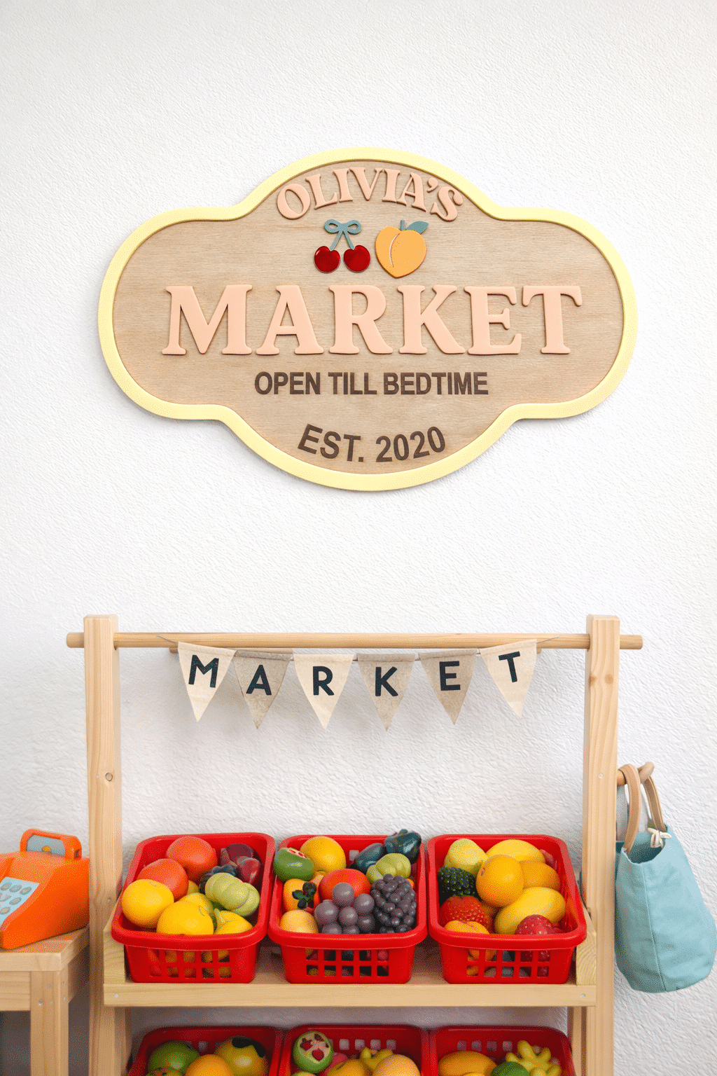 Custom Wooden Play Market Sign Personalised for Kids