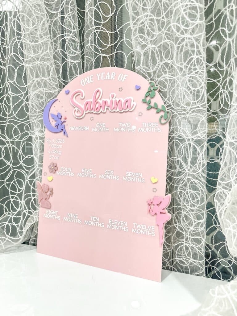 Fairy Garden First Year Baby Photo Board, custom, handcrafted, acrylic, with a fairy garden design, for capturing your.