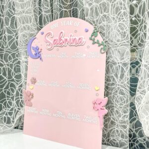Fairy Garden First Year Baby Photo Board, custom, handcrafted, acrylic, with a fairy garden design, for capturing your.