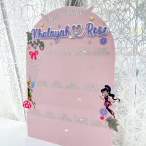 Vertical personalised acrylic name plaque with customised text on clear acrylic