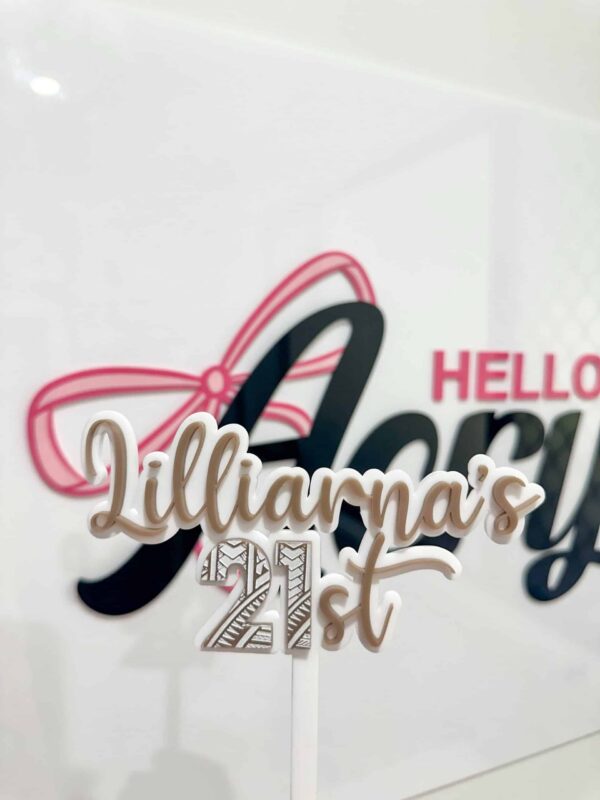 Personalised Acrylic Name Display Sign Personalised acrylic name sign showing custom lettering suitable for a nursery or desk.