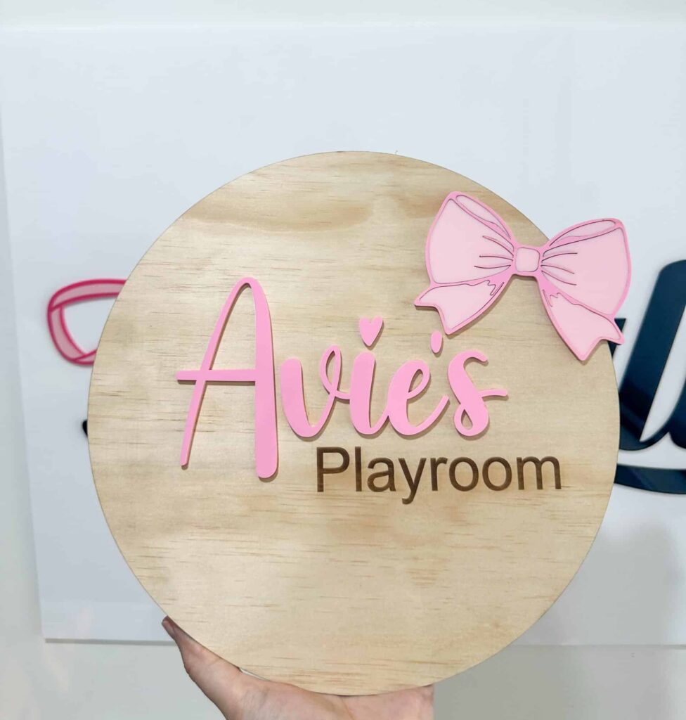 Personalised laser‑engraved acrylic sign with clear edges and engraved lettering.