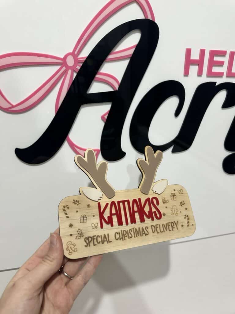 Personalised Christmas Crate Plaque Reindeer Antlers