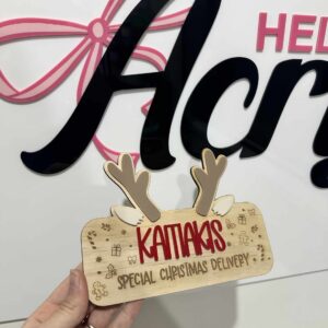 Personalised Christmas Crate Plaque Reindeer Antlers