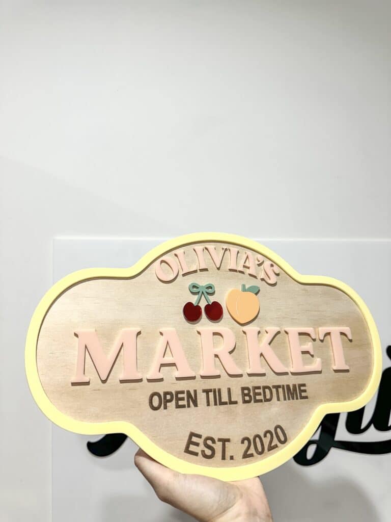 Custom Wooden Play Market Sign Personalised for Kids