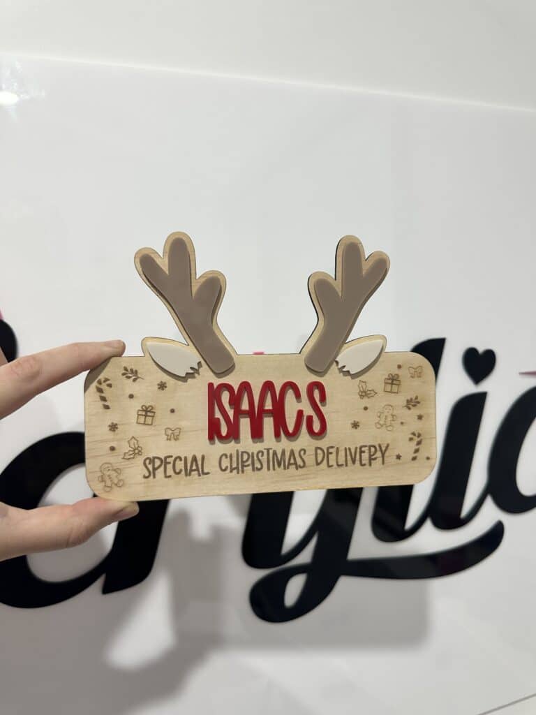 Personalised Christmas Crate Plaque Reindeer Antlers