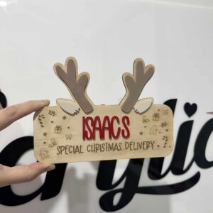 Personalised Christmas Crate Plaque Reindeer Antlers