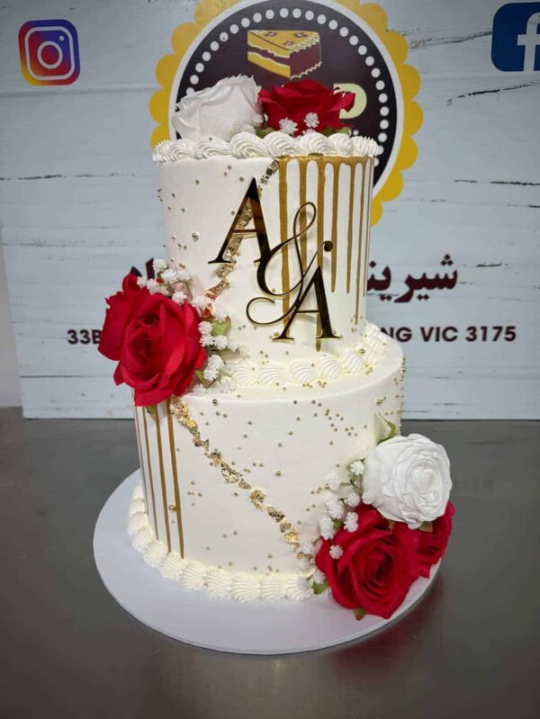 acrylic cake charm with customised initials, perfect for a special occasion. Personalised, cake topper, custom, gold.