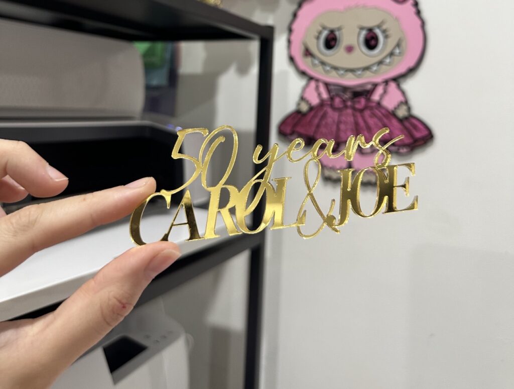 Screenshot of a personalised acrylic sign design mockup displayed on a screen.