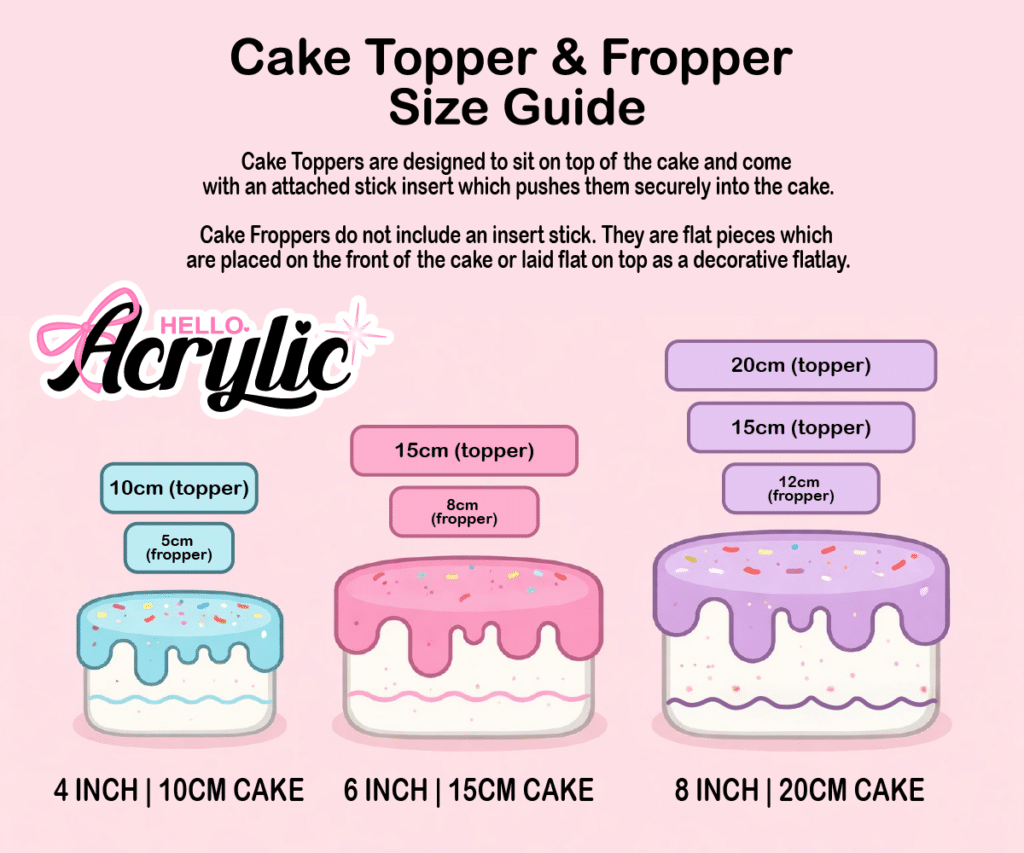 acrylic cake topper charm, double layer, custom, personalised, ready for personalisation.