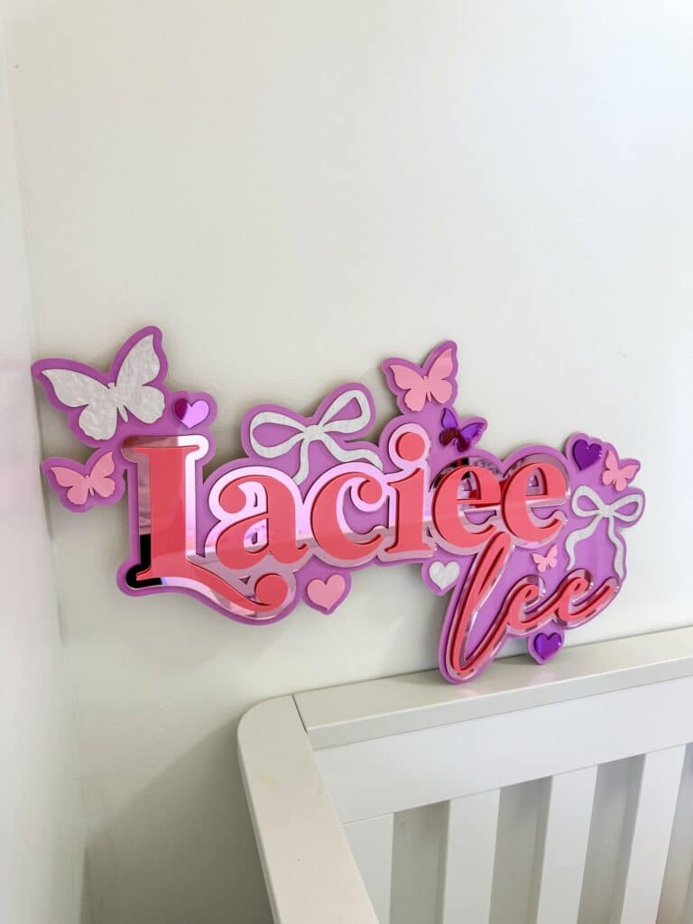 Custom theme triple layer name sign, personalised with your choice of name, in layered acrylic.