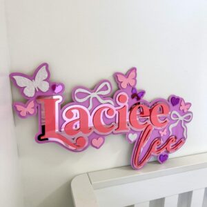 Custom theme triple layer name sign, personalised with your choice of name, in layered acrylic.