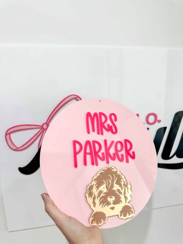 Custom Personalised Acrylic Name Sign Personalised acrylic name sign on a plain background.