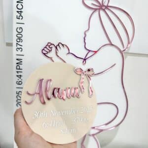 Photograph of a personalised acrylic name sign.