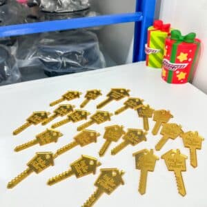 Vertical personalised acrylic sign photographed against a plain white background.