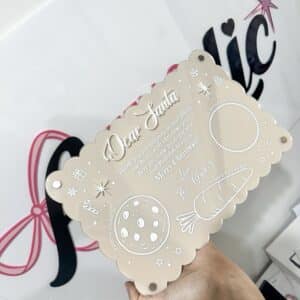 Personalised acrylic name sign in modern script, ideal for gifts and home decor.