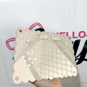 Laser-engraved personalised acrylic name plaque on a white background.