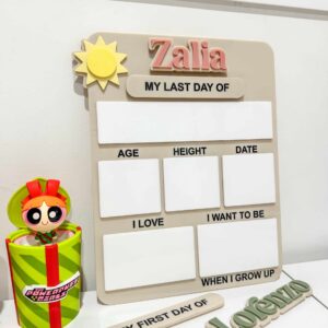 Customisable First & Last Day of School Acrylic Boards, personalised, with a customised design, for recording a child's.