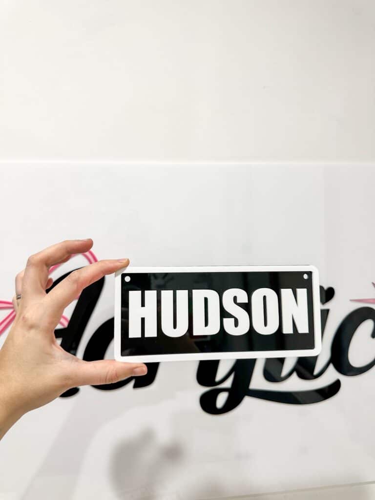 Custom Ride-On Name Plate for Kids Vehicles, layered acrylic with mirrored finish.