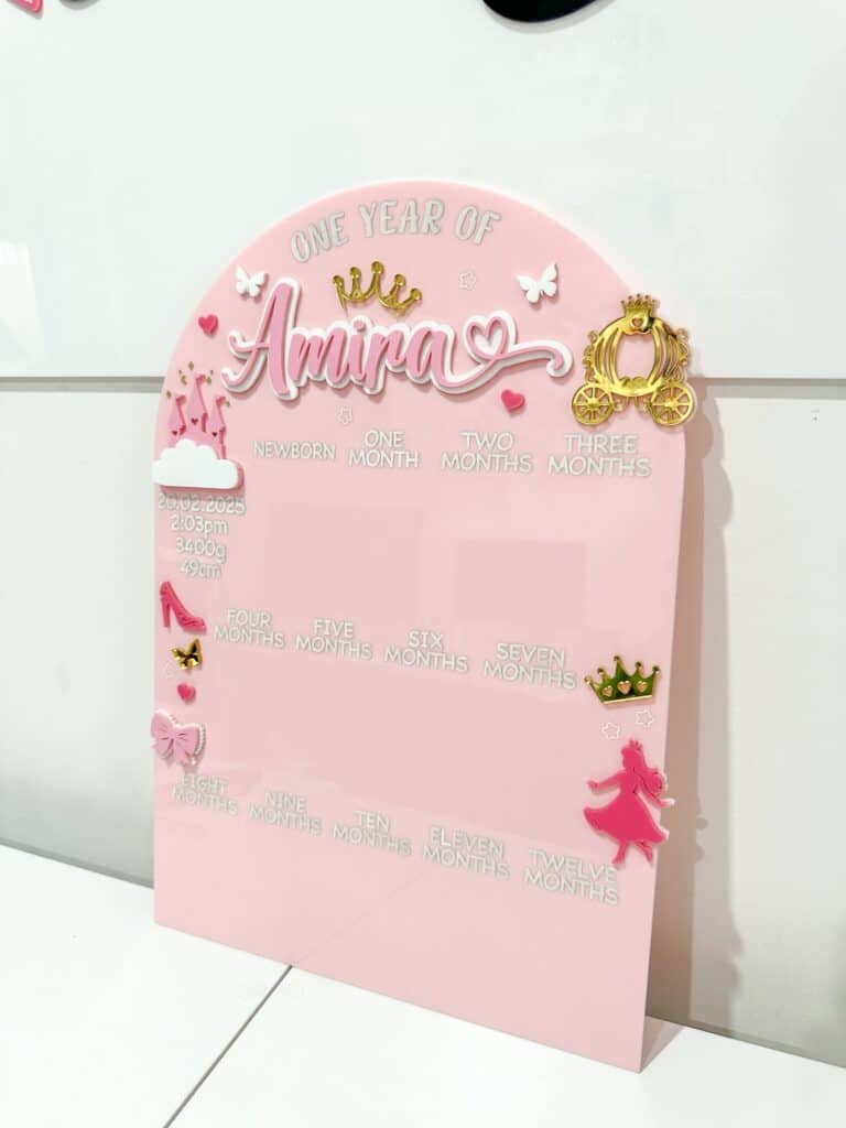 First Year Baby Photo Board Princess Theme Personalised
