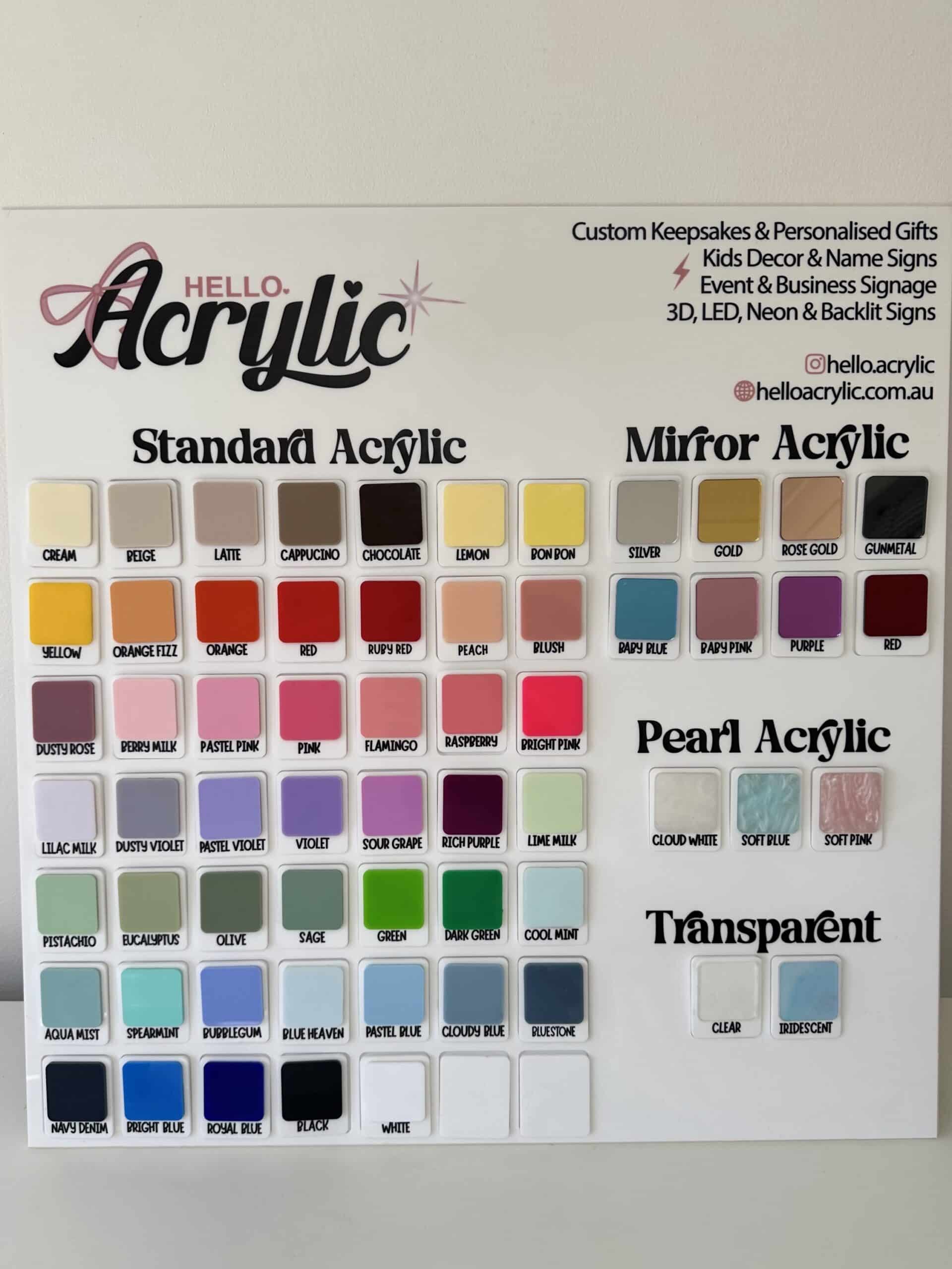 colour chart hello acrylic