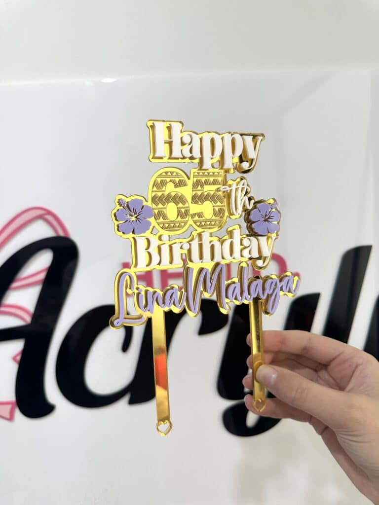 Custom Maori & Samoan double-layer acrylic cake topper ready for personalisation