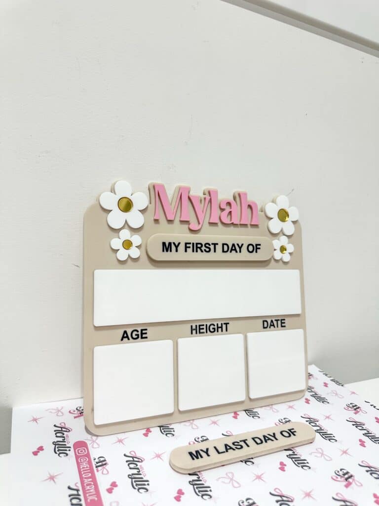 First &amp; Last Day of School Acrylic Board | Daisy, layered acrylic, mirrored finish