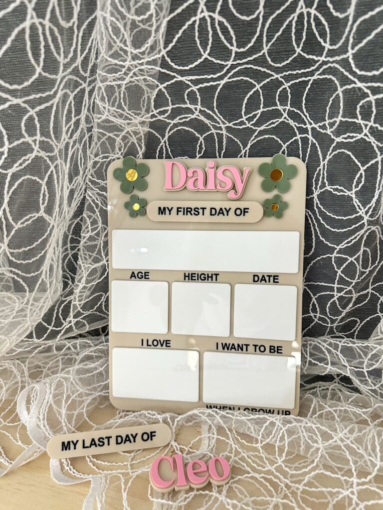 First &amp; Last Day of School Acrylic Board | Daisy, layered acrylic, mirrored finish