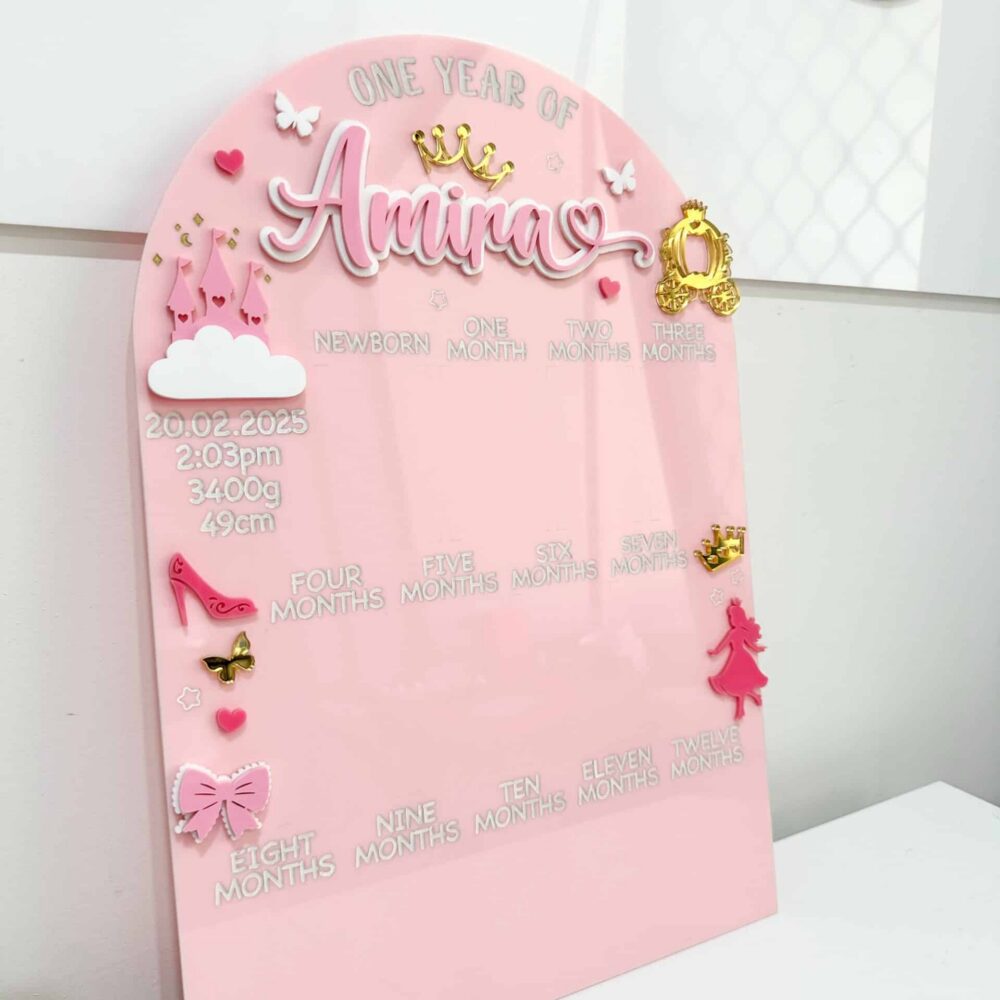 First Year Baby Photo Board Princess Theme Personalised