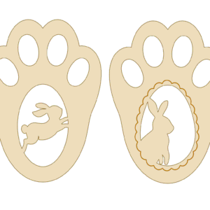 Wooden Easter bunny feet stencil with magical footprint design. Personalised, custom, handcrafted, bespoke. Easter-themed.