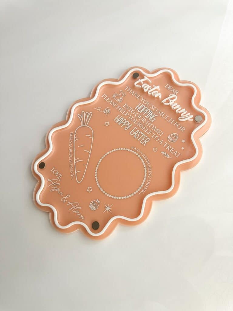 Acrylic Easter Bunny Treat Snack Board Luxe (30cm Wavy) - a custom, handcrafted, bespoke, acrylic board.