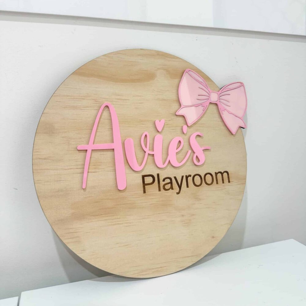 Playroom Bow Plaque Custom Kids Door Sign 30cm
