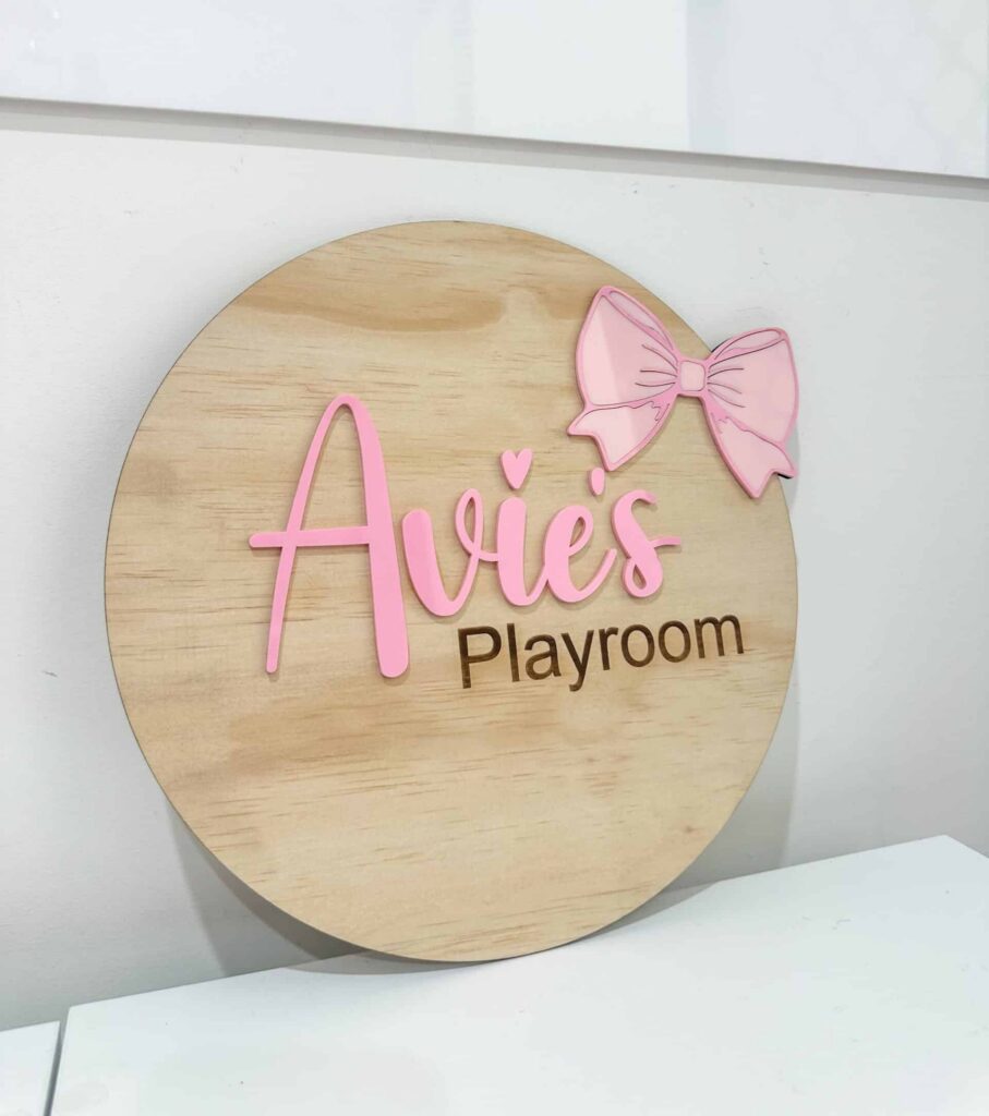 Playroom Bow Plaque Custom Kids Door Sign 30cm
