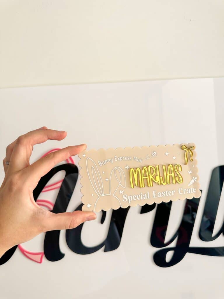 Acrylic Easter Crate Plaque | Bunny Express Mail, custom, layered acrylic, bunny-themed, Easter keepsake.