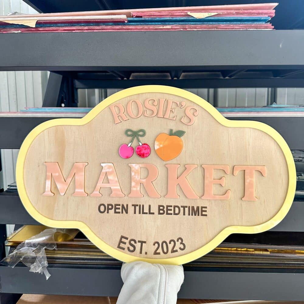 Custom Wooden Play Market Sign Personalised for Kids