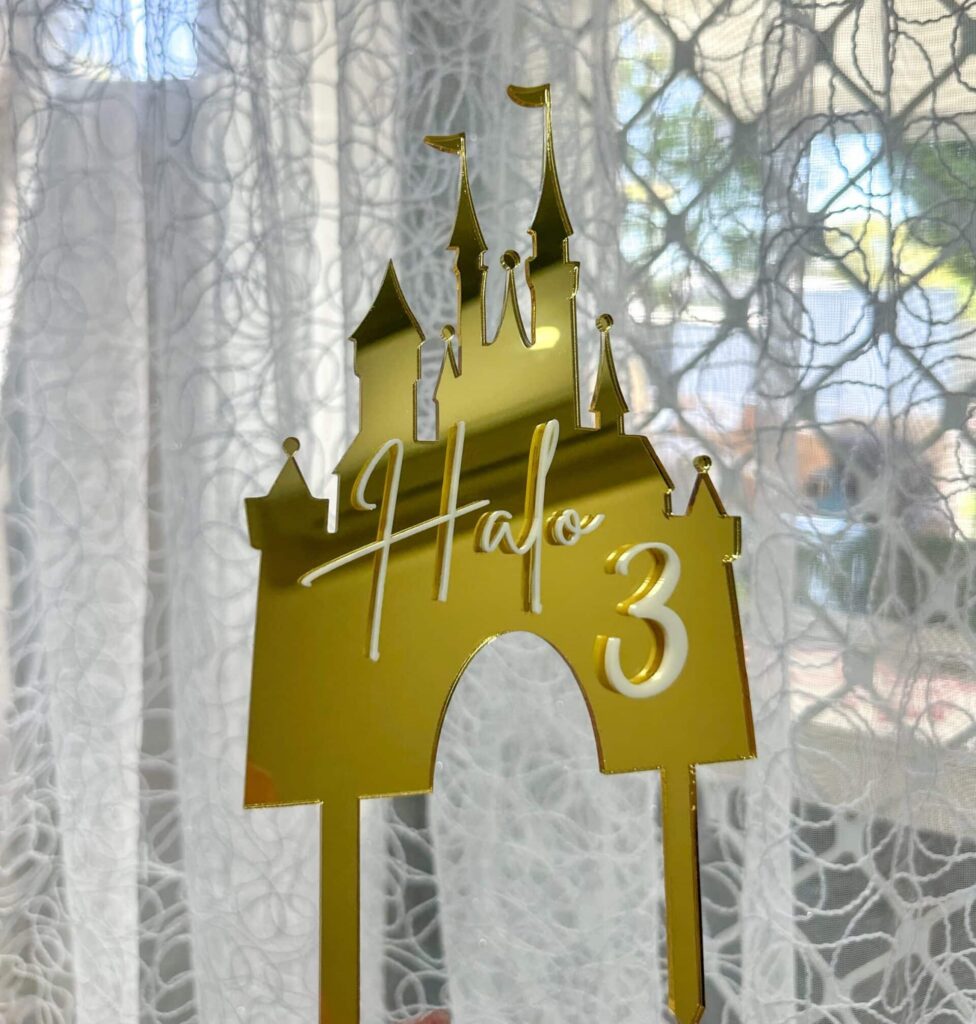 Acrylic Disney Castle Cake Topper Personalised Princess, custom, handcrafted, bespoke.