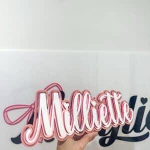 Triple layer acrylic name sign, personalised 3D decor, made with layered acrylic, featuring a custom name in a 3D design.