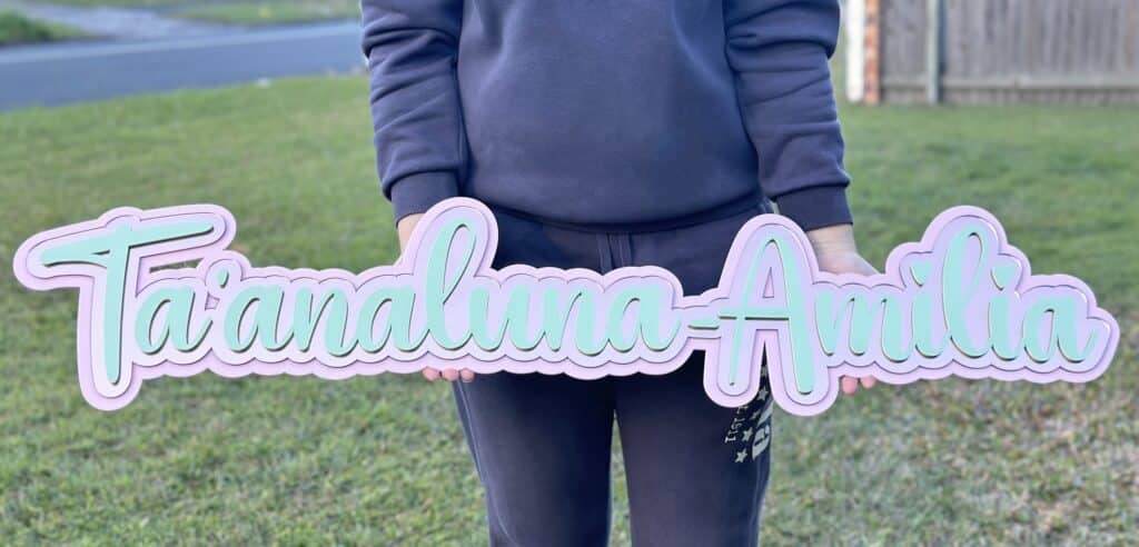 A triple layer acrylic name sign, personalised with a 3D effect, offering a unique and eye-catching decorative piece.