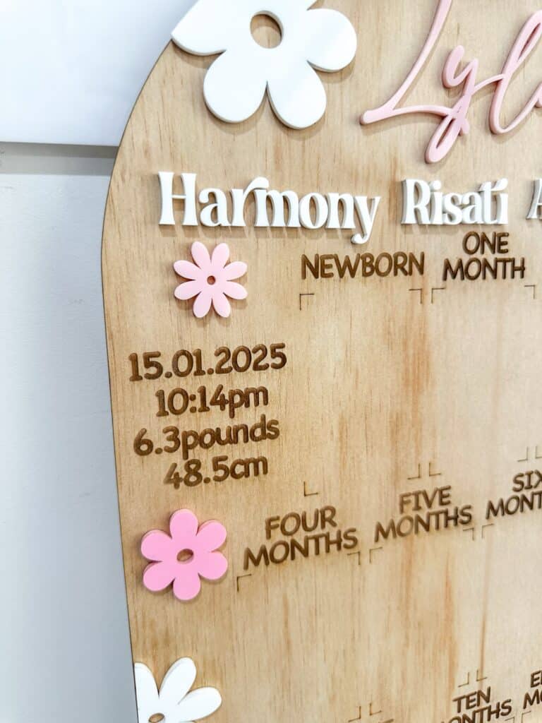 Wooden First Year Baby Photo Board Daisy Theme Personalised
