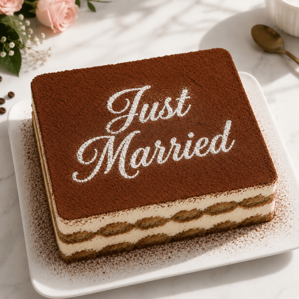 Tiramisu “Just Married” Cake Cursive Acrylic Stencil Set