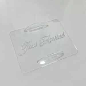 acrylic cake stencils for tiramisu cake, custom text, clear, ready for personalisation.