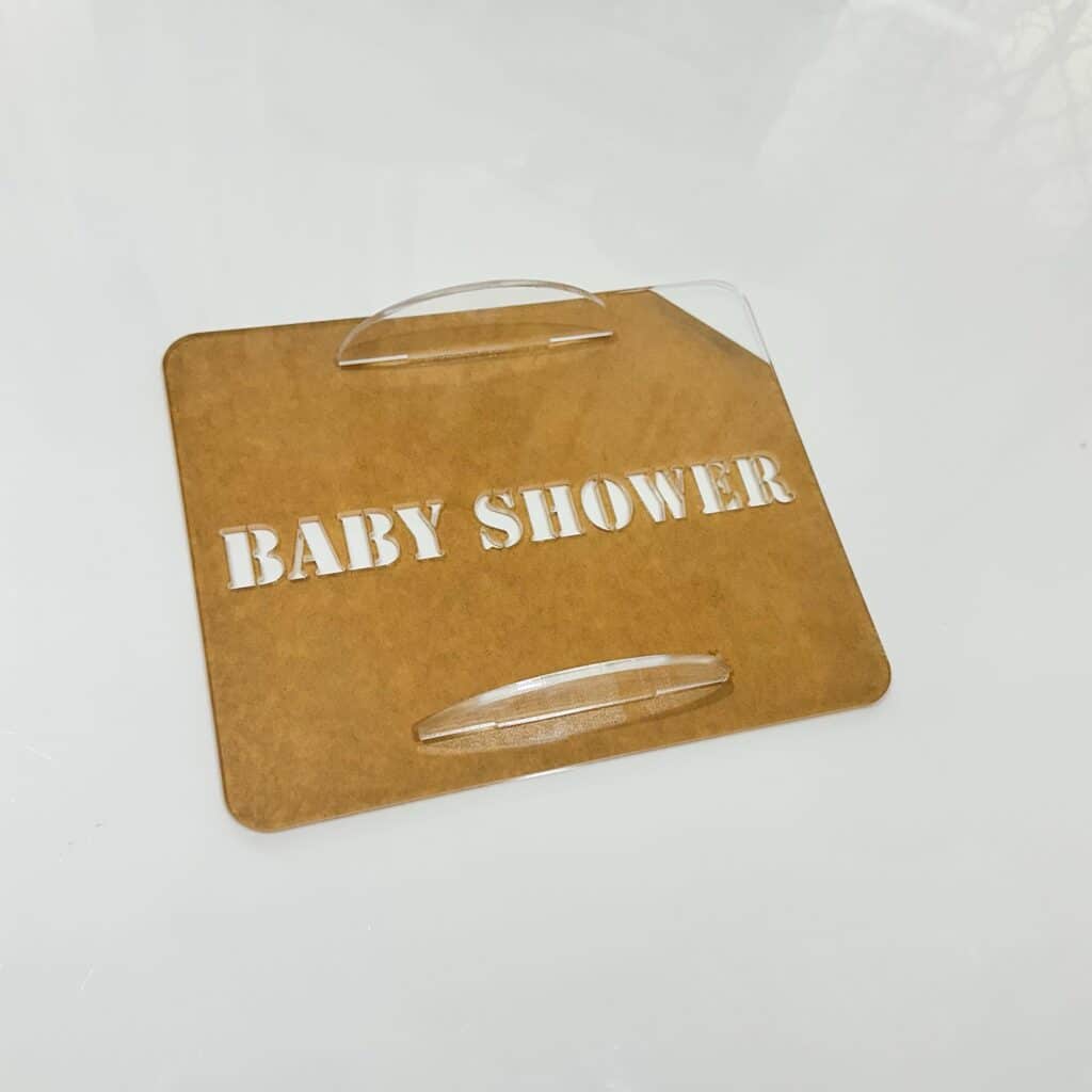 Clear Acrylic Baby Shower Cake Stencil Set for Tiramisu, featuring a custom, handcrafted design for a special celebration.