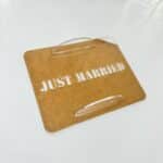 Acrylic cake topper stencils for a Tiramisu "Just Married" cake, ready for personalisation. Personalised, custom.