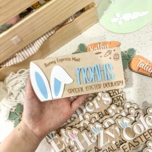 Easter Bunny Express Mail Crate Plaque with Side Ears. Personalised, custom, handcrafted, bespoke acrylic plaque with side.