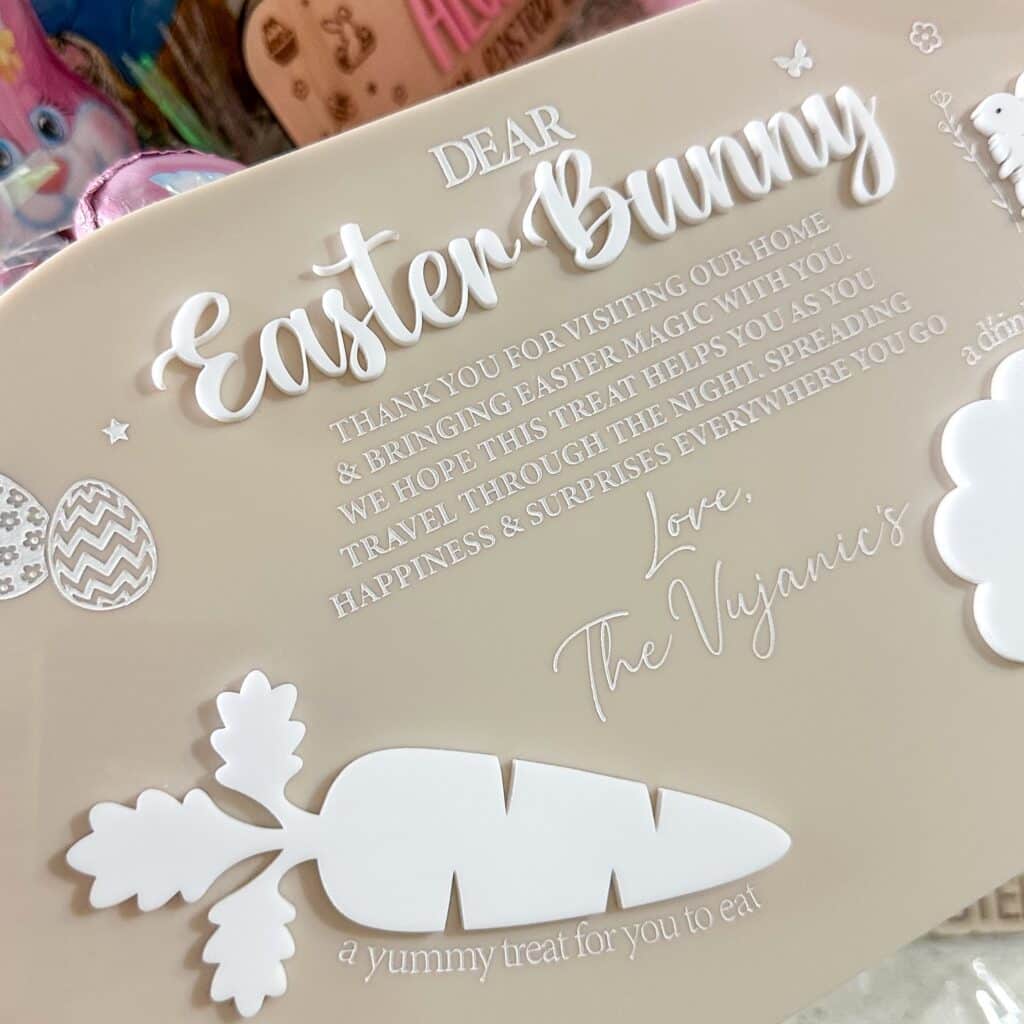 acrylic Easter Bunny Treat Snack Board 3D, custom, layered acrylic, ready for personalisation.