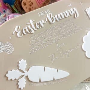 acrylic Easter Bunny Treat Snack Board 3D, custom, layered acrylic, ready for personalisation.