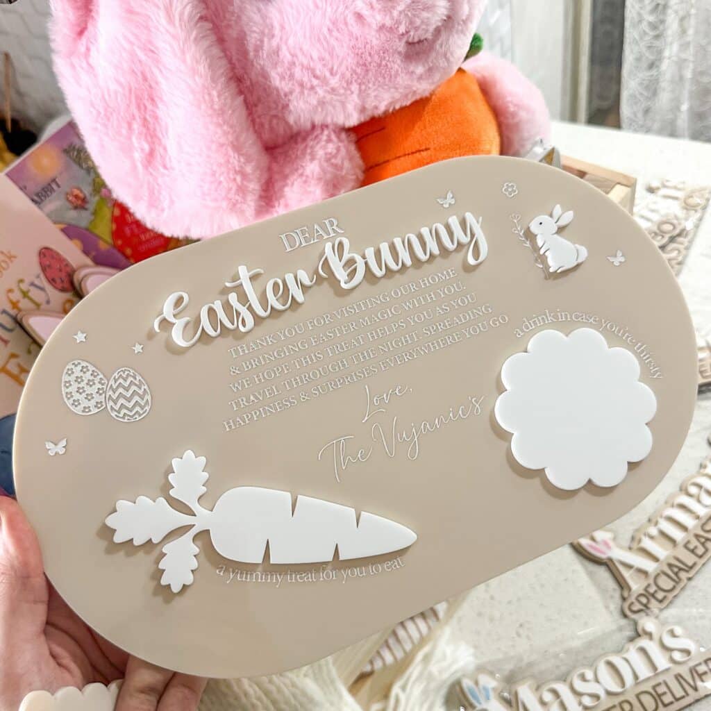 acrylic Easter Bunny Treat Snack Board 3D, personalised, custom, handcrafted, bespoke.