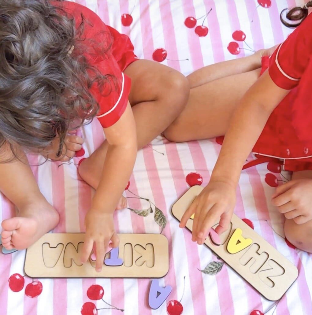 Personalised wooden and acrylic name puzzle for kids, featuring a custom, handcrafted, and bespoke design.