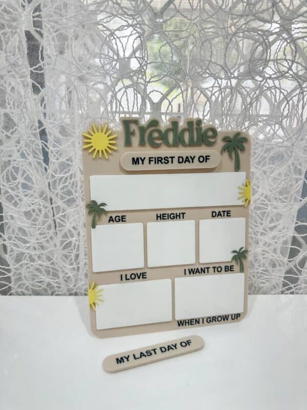Acrylic board, sun theme, personalised, custom, handcrafted, first and last day of school keepsake.