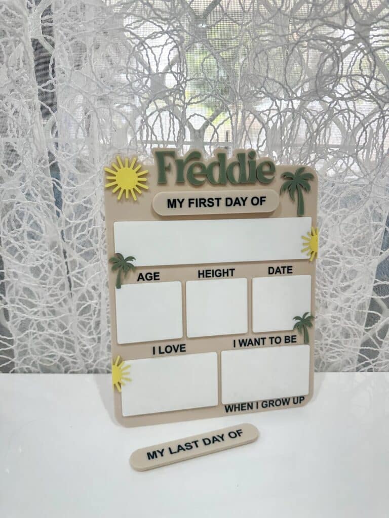Acrylic board, sun theme, personalised, custom, handcrafted, first and last day of school keepsake.